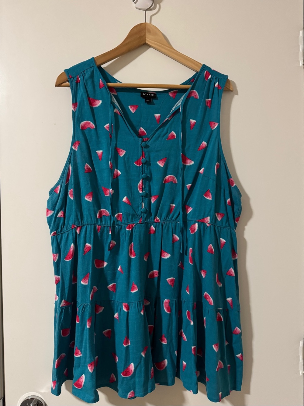 Torrid Teal Tank with Pink Watermelon Print